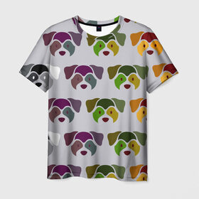Мужская футболка 3D с принтом Цветные песики , 100% полиэфир | прямой крой, круглый вырез горловины, длина до линии бедер | голова | лицо | пес | собака | щенок | яркие