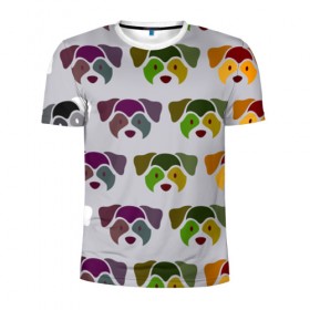 Мужская футболка 3D спортивная с принтом Цветные песики , 100% полиэстер с улучшенными характеристиками | приталенный силуэт, круглая горловина, широкие плечи, сужается к линии бедра | голова | лицо | пес | собака | щенок | яркие