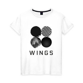 Женская футболка хлопок с принтом BTS wings , 100% хлопок | прямой крой, круглый вырез горловины, длина до линии бедер, слегка спущенное плечо | Тематика изображения на принте: bangtan boys | bts | bts army | бантаны бтс