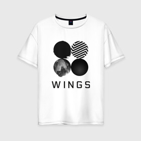 Женская футболка хлопок Oversize с принтом BTS wings , 100% хлопок | свободный крой, круглый ворот, спущенный рукав, длина до линии бедер
 | bangtan boys | bts | bts army | бантаны бтс