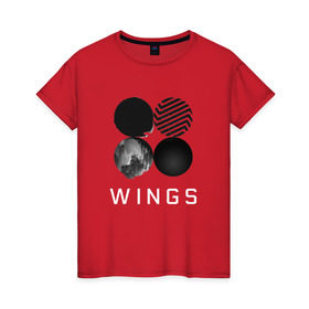 Женская футболка хлопок с принтом BTS Wings 2 , 100% хлопок | прямой крой, круглый вырез горловины, длина до линии бедер, слегка спущенное плечо | bangtan boys | bts | bts army | бантаны бтс