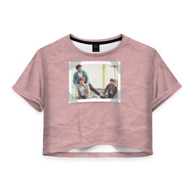 Женская футболка 3D укороченная с принтом BTS _2 , 100% полиэстер | круглая горловина, длина футболки до линии талии, рукава с отворотами | bangtan boys | bts | bts army | бантаны бтс