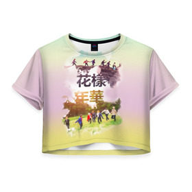 Женская футболка 3D укороченная с принтом BTS _3 , 100% полиэстер | круглая горловина, длина футболки до линии талии, рукава с отворотами | bangtan boys | bts | бантаны бтс