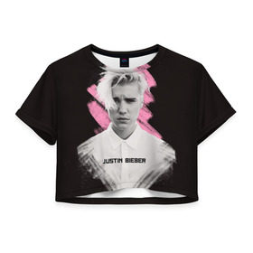 Женская футболка 3D укороченная с принтом Justin Bieber / Pink splash , 100% полиэстер | круглая горловина, длина футболки до линии талии, рукава с отворотами | bieber | justin bieber | бибер | джастин бибер