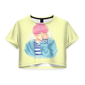 Женская футболка 3D укороченная с принтом BTS_Jimin _2 , 100% полиэстер | круглая горловина, длина футболки до линии талии, рукава с отворотами | 