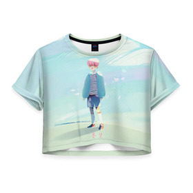 Женская футболка 3D укороченная с принтом BTS_Jimin_4 , 100% полиэстер | круглая горловина, длина футболки до линии талии, рукава с отворотами | bangtan boys | bts | бантаны бтс