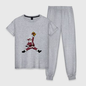 Женская пижама хлопок с принтом Santa Jordan , 100% хлопок | брюки и футболка прямого кроя, без карманов, на брюках мягкая резинка на поясе и по низу штанин | дед мороз | джордан | новогодний | рождество | санта