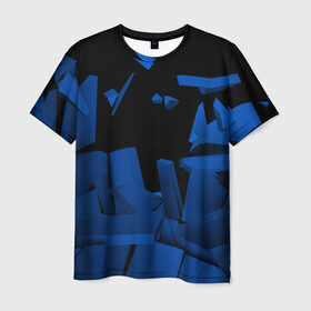 Мужская футболка 3D с принтом Abstract blue collection , 100% полиэфир | прямой крой, круглый вырез горловины, длина до линии бедер | abstraction | geometry | абстракция | геометрия | грань | краски | кубик | кубики | линии | мозаика | разноцветные | ребро | текстура | тени | узор