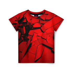 Детская футболка 3D с принтом Carbon abstraction RED , 100% гипоаллергенный полиэфир | прямой крой, круглый вырез горловины, длина до линии бедер, чуть спущенное плечо, ткань немного тянется | abstraction | geometry | абстракция | геометрия | грань | краски | кубик | кубики | линии | мозаика | разноцветные | ребро | текстура | тени | узор