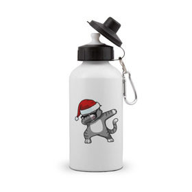 Бутылка спортивная с принтом DAB Cat Santa , металл | емкость — 500 мл, в комплекте две пластиковые крышки и карабин для крепления | Тематика изображения на принте: даб | кот | новогодний | рождество | шапка