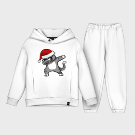 Детский костюм хлопок Oversize с принтом DAB Cat Santa ,  |  | Тематика изображения на принте: даб | кот | новогодний | рождество | шапка