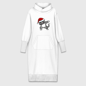 Платье удлиненное хлопок с принтом DAB Cat Santa ,  |  | Тематика изображения на принте: даб | кот | новогодний | рождество | шапка
