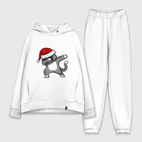 Женский костюм хлопок Oversize с принтом DAB Cat Santa ,  |  | Тематика изображения на принте: даб | кот | новогодний | рождество | шапка