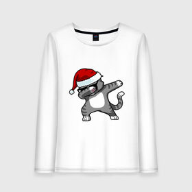 Женский лонгслив хлопок с принтом DAB Cat Santa , 100% хлопок |  | даб | кот | новогодний | рождество | шапка