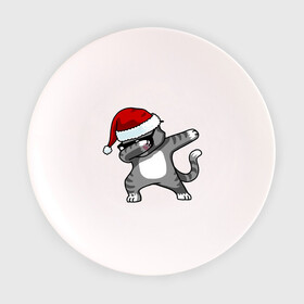 Тарелка с принтом DAB Cat Santa , фарфор | диаметр - 210 мм
диаметр для нанесения принта - 120 мм | Тематика изображения на принте: даб | кот | новогодний | рождество | шапка