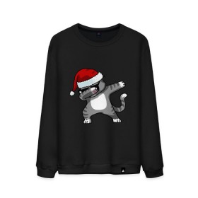 Мужской свитшот хлопок с принтом DAB Cat Santa , 100% хлопок |  | Тематика изображения на принте: даб | кот | новогодний | рождество | шапка