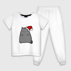 Детская пижама хлопок с принтом New Year Cat , 100% хлопок |  брюки и футболка прямого кроя, без карманов, на брюках мягкая резинка на поясе и по низу штанин
 | кот | новогодний | рождество | шапка