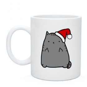 Кружка с принтом New Year Cat , керамика | объем — 330 мл, диаметр — 80 мм. Принт наносится на бока кружки, можно сделать два разных изображения | кот | новогодний | рождество | шапка