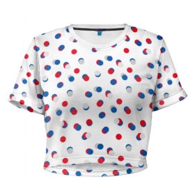 Женская футболка 3D укороченная с принтом В горошек , 100% полиэстер | круглая горловина, длина футболки до линии талии, рукава с отворотами | горошек | триколор  
