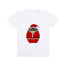 Детская футболка хлопок с принтом Santa Totoro , 100% хлопок | круглый вырез горловины, полуприлегающий силуэт, длина до линии бедер | 