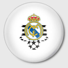 Значок с принтом Real Madrid ,  металл | круглая форма, металлическая застежка в виде булавки | Тематика изображения на принте: club | football | madrid | real | real madrid | soccer | sport | team | атрибутика | клуб | мадрид | реал | реал мадрид | спорт | футбол