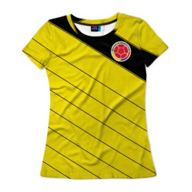 Женская футболка 3D с принтом Колумбия, форма , 100% полиэфир ( синтетическое хлопкоподобное полотно) | прямой крой, круглый вырез горловины, длина до линии бедер | fifa | фифа | чемпионат мира