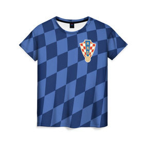 Женская футболка 3D с принтом Хорватия, форма , 100% полиэфир ( синтетическое хлопкоподобное полотно) | прямой крой, круглый вырез горловины, длина до линии бедер | croatia | fc | fifa | football | national team | uniform | сборная | фифа | фк | форма | футбол | хорватия