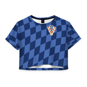 Женская футболка 3D укороченная с принтом Хорватия, форма , 100% полиэстер | круглая горловина, длина футболки до линии талии, рукава с отворотами | croatia | fc | fifa | football | national team | uniform | сборная | фифа | фк | форма | футбол | хорватия