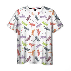 Мужская футболка 3D с принтом Стрекозы , 100% полиэфир | прямой крой, круглый вырез горловины, длина до линии бедер | 