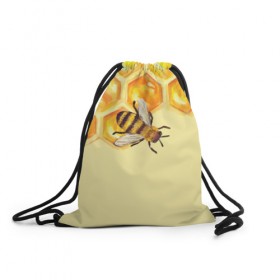 Рюкзак-мешок 3D с принтом Любители меда , 100% полиэстер | плотность ткани — 200 г/м2, размер — 35 х 45 см; лямки — толстые шнурки, застежка на шнуровке, без карманов и подкладки | крылья | мед | насекомое | полет | природа | пчелы | улей | цветное | яркое