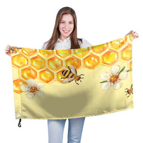 Флаг 3D с принтом Любители меда , 100% полиэстер | плотность ткани — 95 г/м2, размер — 67 х 109 см. Принт наносится с одной стороны | крылья | мед | насекомое | полет | природа | пчелы | улей | цветное | яркое