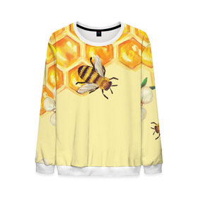 Мужской свитшот 3D с принтом Любители меда , 100% полиэстер с мягким внутренним слоем | круглый вырез горловины, мягкая резинка на манжетах и поясе, свободная посадка по фигуре | крылья | мед | насекомое | полет | природа | пчелы | улей | цветное | яркое