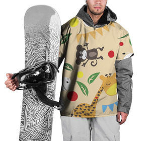 Накидка на куртку 3D с принтом Веселый зоопарк , 100% полиэстер |  | жираф | лошадь | мартышка | пони