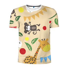 Мужская футболка 3D спортивная с принтом Веселый зоопарк , 100% полиэстер с улучшенными характеристиками | приталенный силуэт, круглая горловина, широкие плечи, сужается к линии бедра | Тематика изображения на принте: жираф | лошадь | мартышка | пони