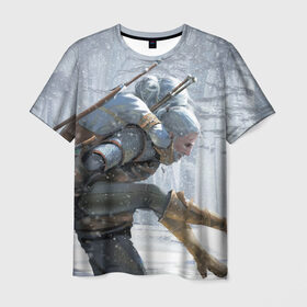 Мужская футболка 3D с принтом Цири и Геральд , 100% полиэфир | прямой крой, круглый вырез горловины, длина до линии бедер | the witcher 3 | wild hunt | ведьмак | дикая охота