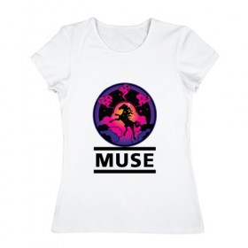 Женская футболка хлопок с принтом Muse , 100% хлопок | прямой крой, круглый вырез горловины, длина до линии бедер, слегка спущенное плечо | 