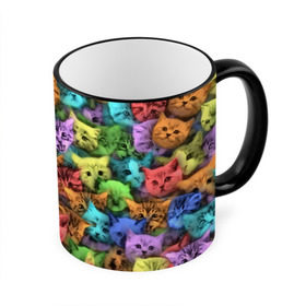 Кружка 3D с принтом Разноцветные коты , керамика | ёмкость 330 мл | Тематика изображения на принте: котенок | котик | котята | кошка | кошки | паттерн