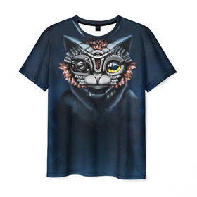Мужская футболка 3D с принтом Альфа Кот , 100% полиэфир | прямой крой, круглый вырез горловины, длина до линии бедер | альфа | альфа кот | звезды | инопланетянин | космос | кот | котик | кошка | небо | робот | рок | узор | фантазия | фентези