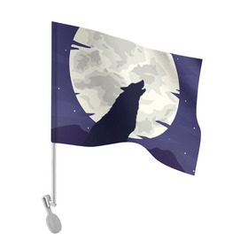 Флаг для автомобиля с принтом Ночной житель , 100% полиэстер | Размер: 30*21 см | волк | дикая | дикий | животное | лес | луна | ночь | собака | тьма