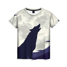 Женская футболка 3D с принтом Ночной житель , 100% полиэфир ( синтетическое хлопкоподобное полотно) | прямой крой, круглый вырез горловины, длина до линии бедер | волк | дикая | дикий | животное | лес | луна | ночь | собака | тьма