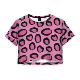 Женская футболка 3D укороченная с принтом Розовый гепард , 100% полиэстер | круглая горловина, длина футболки до линии талии, рукава с отворотами | африка | животное | леопард