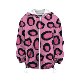 Детская куртка 3D с принтом Розовый гепард , 100% полиэстер | застежка — молния, подол и капюшон оформлены резинкой с фиксаторами, по бокам — два кармана без застежек, один потайной карман на груди, плотность верхнего слоя — 90 г/м2; плотность флисового подклада — 260 г/м2 | африка | животное | леопард