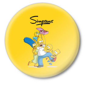 Значок с принтом Симпсоны ,  металл | круглая форма, металлическая застежка в виде булавки | Тематика изображения на принте: пончики | семья | симпсоны