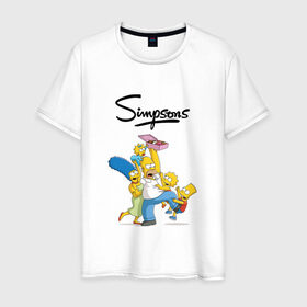 Мужская футболка хлопок с принтом Симпсоны , 100% хлопок | прямой крой, круглый вырез горловины, длина до линии бедер, слегка спущенное плечо. | Тематика изображения на принте: семья | симпсоны
