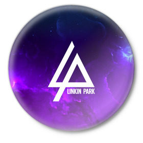 Значок с принтом LINKIN PARK SPACE COLOR 2018 ,  металл | круглая форма, металлическая застежка в виде булавки | linkin park | logo | music | pop | rock | альтернатива | металл | музыка | музыкальный | поп | рок | честер беннингтон
