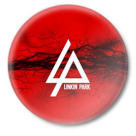 Значок с принтом LINKIN PARK lightning red ,  металл | круглая форма, металлическая застежка в виде булавки | linkin park | logo | music | pop | rock | альтернатива | металл | музыка | музыкальный | поп | рок | честер беннингтон