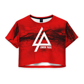 Женская футболка 3D укороченная с принтом LINKIN PARK lightning red , 100% полиэстер | круглая горловина, длина футболки до линии талии, рукава с отворотами | linkin park | logo | music | pop | rock | альтернатива | металл | музыка | музыкальный | поп | рок | честер беннингтон