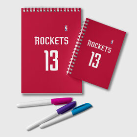 Блокнот с принтом Houston Rockets , 100% бумага | 48 листов, плотность листов — 60 г/м2, плотность картонной обложки — 250 г/м2. Листы скреплены удобной пружинной спиралью. Цвет линий — светло-серый
 | 13 | fear the beard | houston rockets | nba | rise sports | баскетбол | баскетбольная | джеймс харден | нба | номер | спортивная | форма | хьюстон рокетс