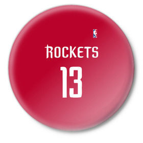 Значок с принтом Houston Rockets ,  металл | круглая форма, металлическая застежка в виде булавки | 13 | fear the beard | houston rockets | nba | rise sports | баскетбол | баскетбольная | джеймс харден | нба | номер | спортивная | форма | хьюстон рокетс