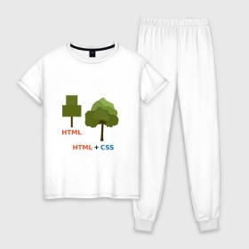 Женская пижама хлопок с принтом Веб-дизайнеры html + css , 100% хлопок | брюки и футболка прямого кроя, без карманов, на брюках мягкая резинка на поясе и по низу штанин | css | html | веб дизайн | дерево | дизайн | программирование | программист